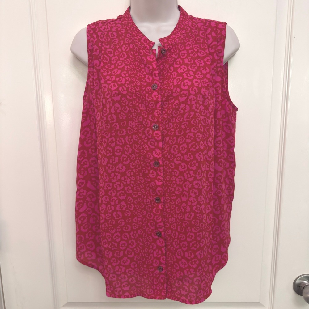 Cabi Heartbreaker Top Womens M Red Pink Animal Print Sleeveless Blouse 3270